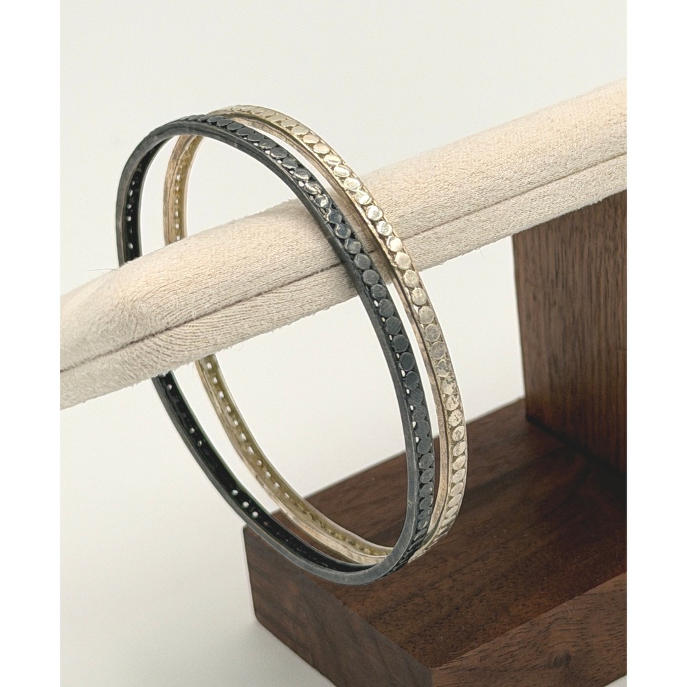 Banana Republic Bangles Set 2 Mixed Metal Gunmetal Silver Tone Stackable 2.5"